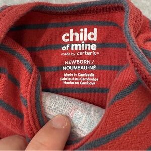 Child of Mine Carter’s NB Baby Boy Onesie Bodysuit Red Striped